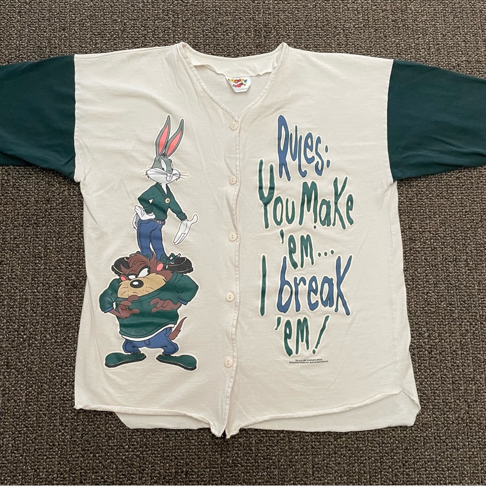 Vintage 1995 Looney Tunes Bugs Bunny/Taz Baseball Jersey Size Large